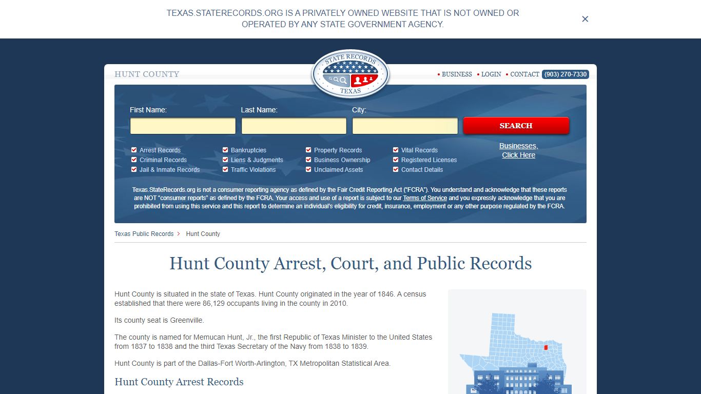 Hunt County Arrest, Court, and Public Records